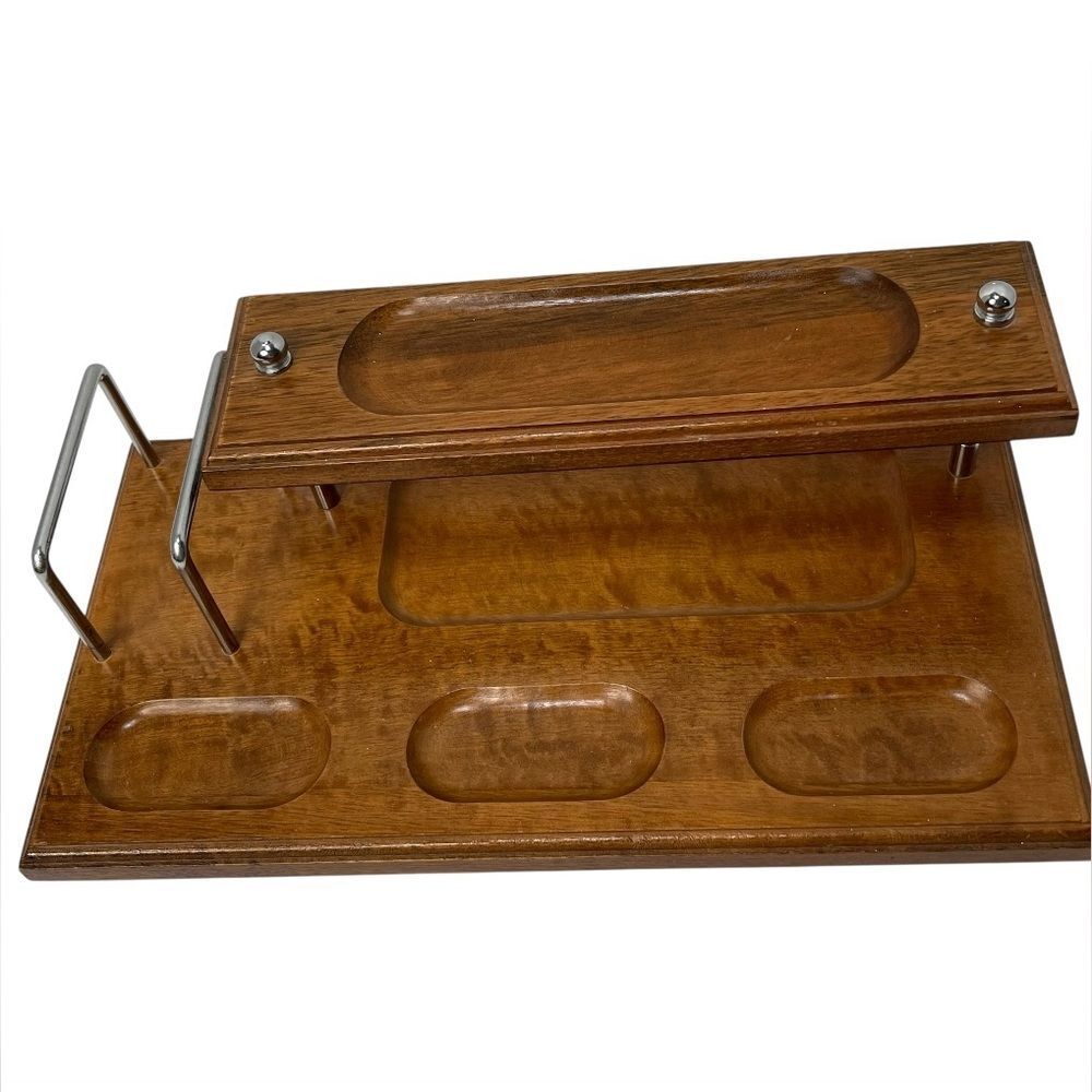 Vintage MCM Centurion Bi-Level Walnut Wood Dresser Top Organizer Valet Retro